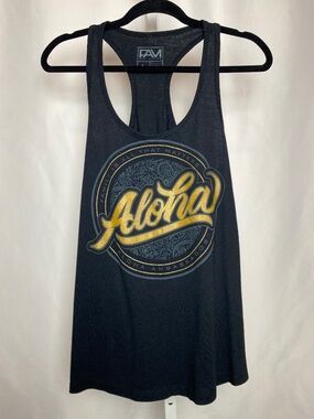 FAM Hawaii Womenʻs "Aloha" Black Racer Back Tank Top Large
